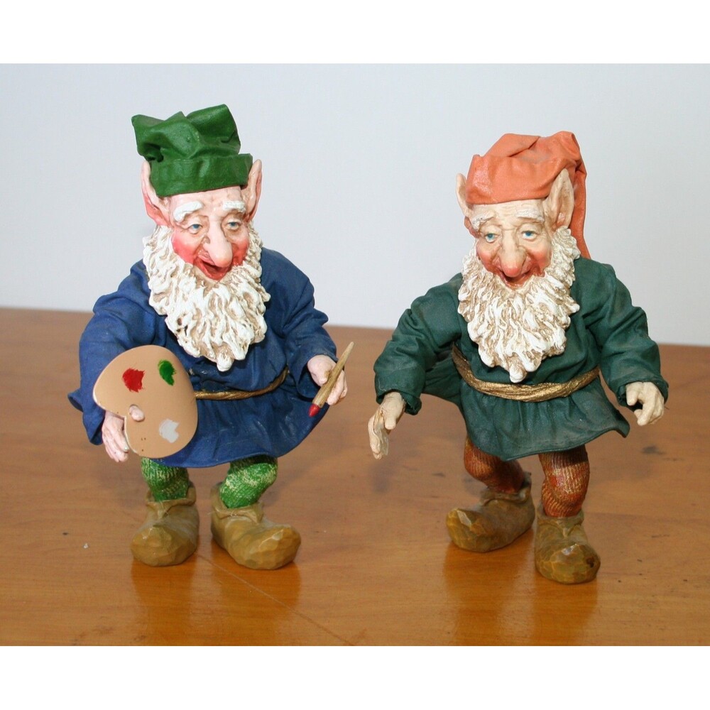 2 Clothtique Possible Dreams Santa Gnome Elf Papier Mache Figurine Christmas